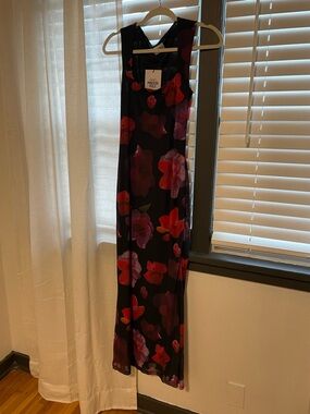 Princess Polly Black Dress with Red Floral Accents